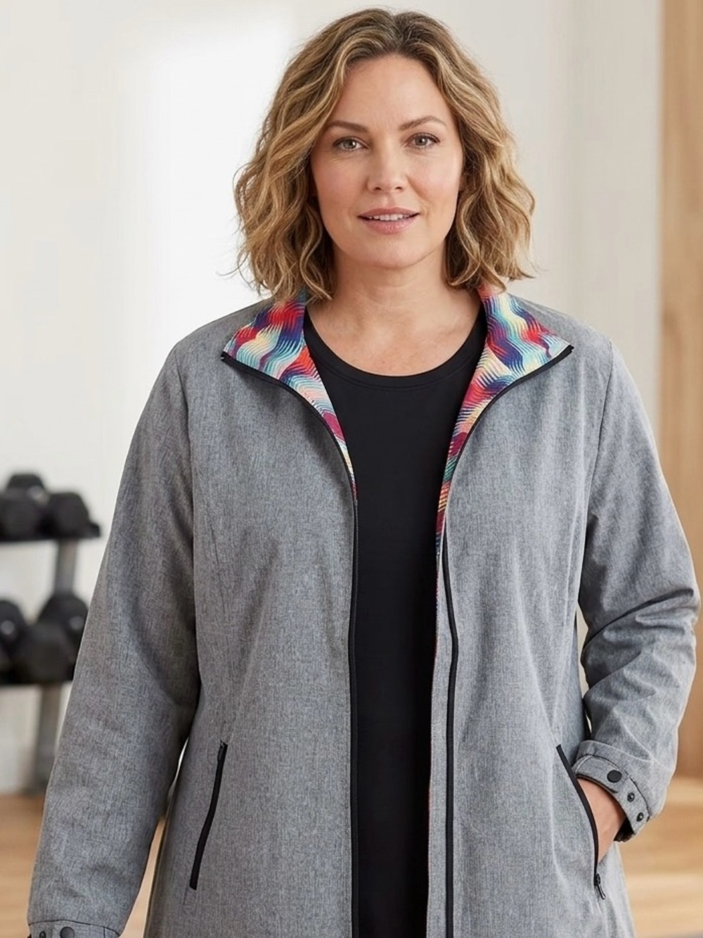 Fullbeauty Sport Gray Women's Zip-Front Jacket with Colorful Trim Size 18/20